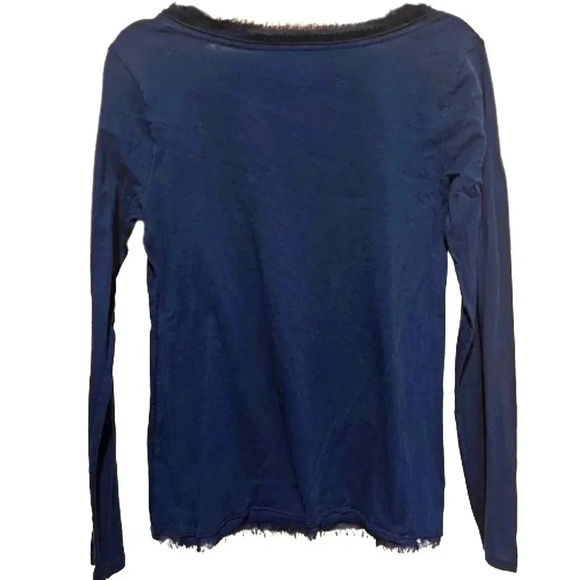 Ann Taylor Loft blue longsleeve scoop neck tee shirt w/ eyelash lace Size Medium - Picture 2 of 5